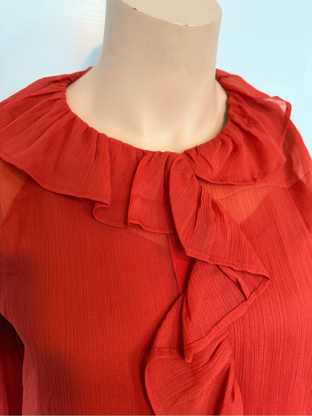 Sam Edelman Vibrant Red Ruffle-Front Button Down Blouse - Picture 4 of 8